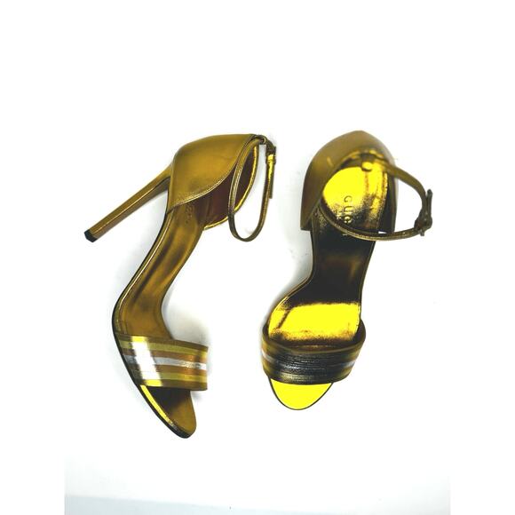 Gucci Cara Gold Metallic Leather Straps High Heel Sandals Size EU 38